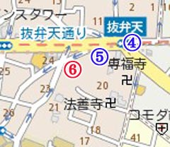 抜弁天交差点からスタジオまでの地図